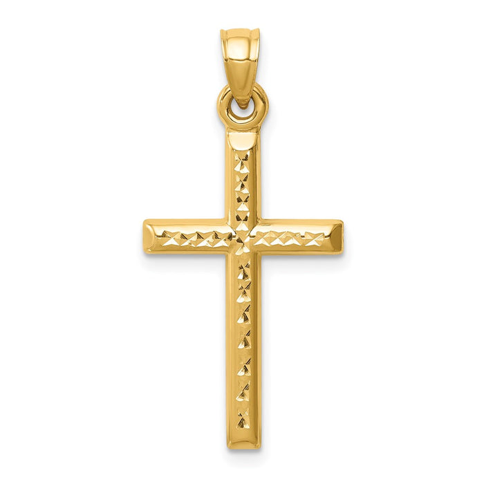 Million Charms 14K Yellow Gold Themed Hollow Diamond-Cut Relgious Cross Pendant