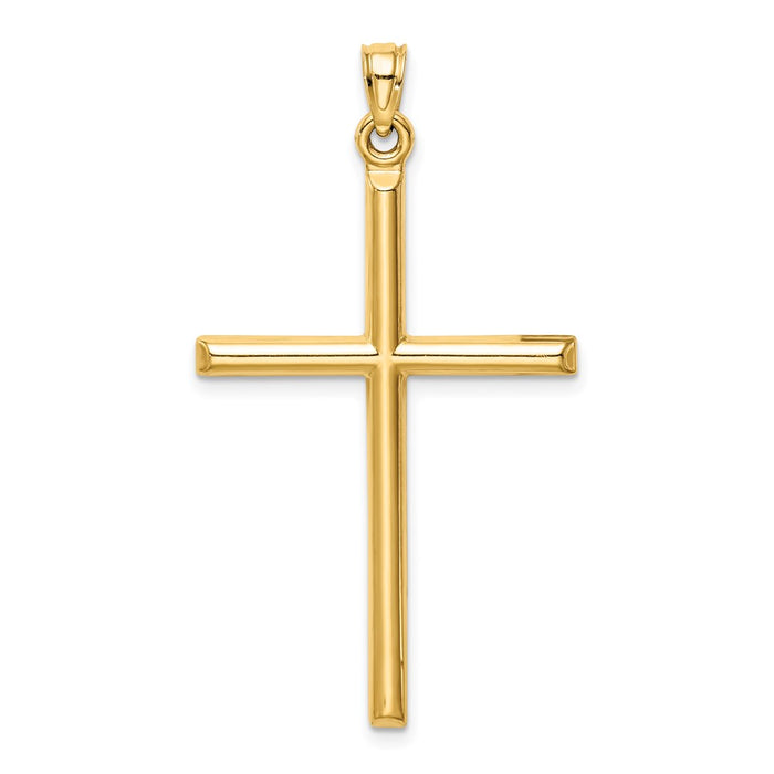 Million Charms 14K Yellow Gold Themed Hollow Diamond-Cut Relgious Cross Pendant