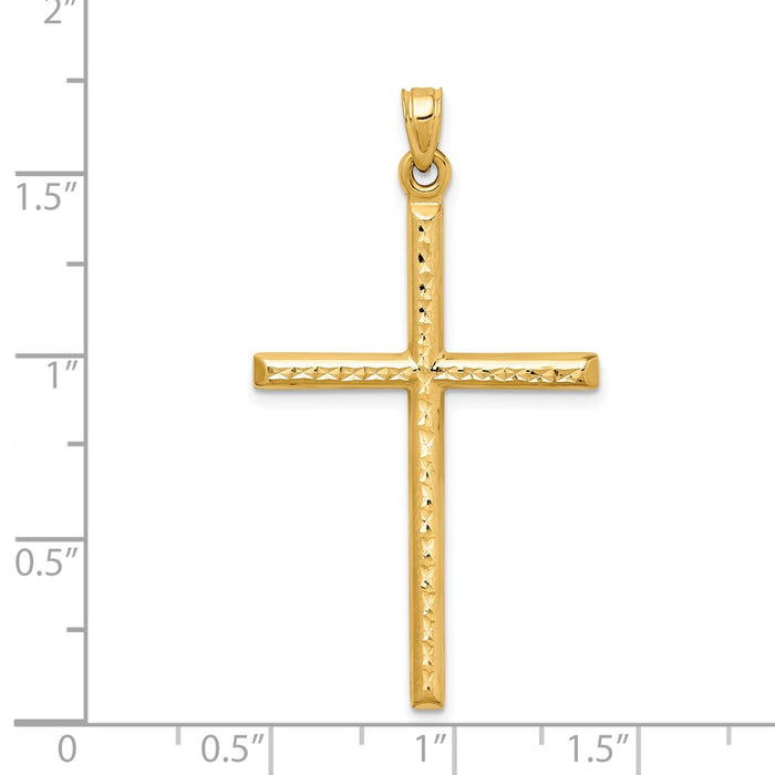 Million Charms 14K Yellow Gold Themed Hollow Diamond-Cut Relgious Cross Pendant