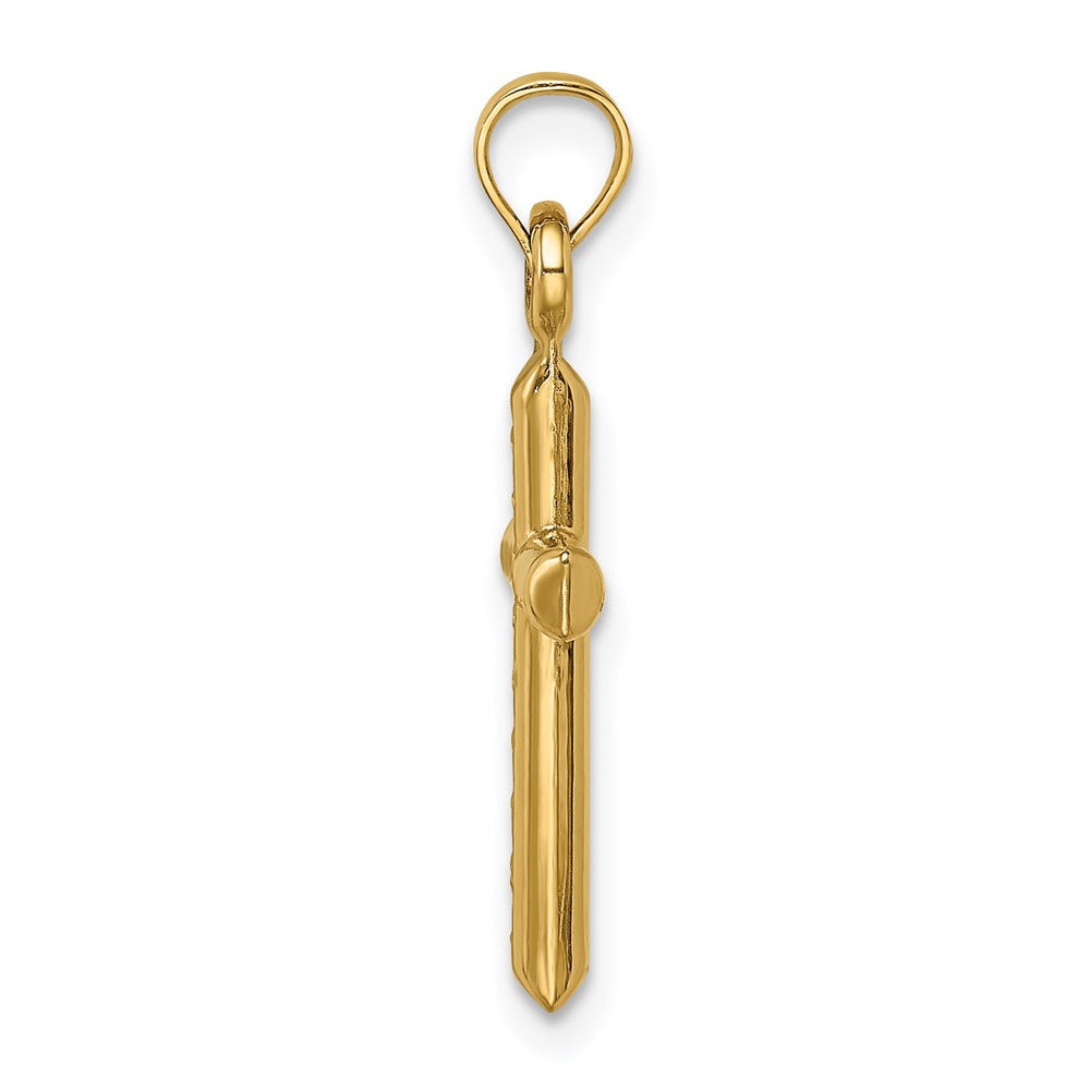 Million Charms 14K Yellow Gold Themed Hollow Diamond-Cut Relgious Cross Pendant