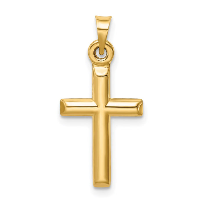 Million Charms 14K Yellow Gold Themed Hollow Diamond-Cut Relgious Cross Pendant