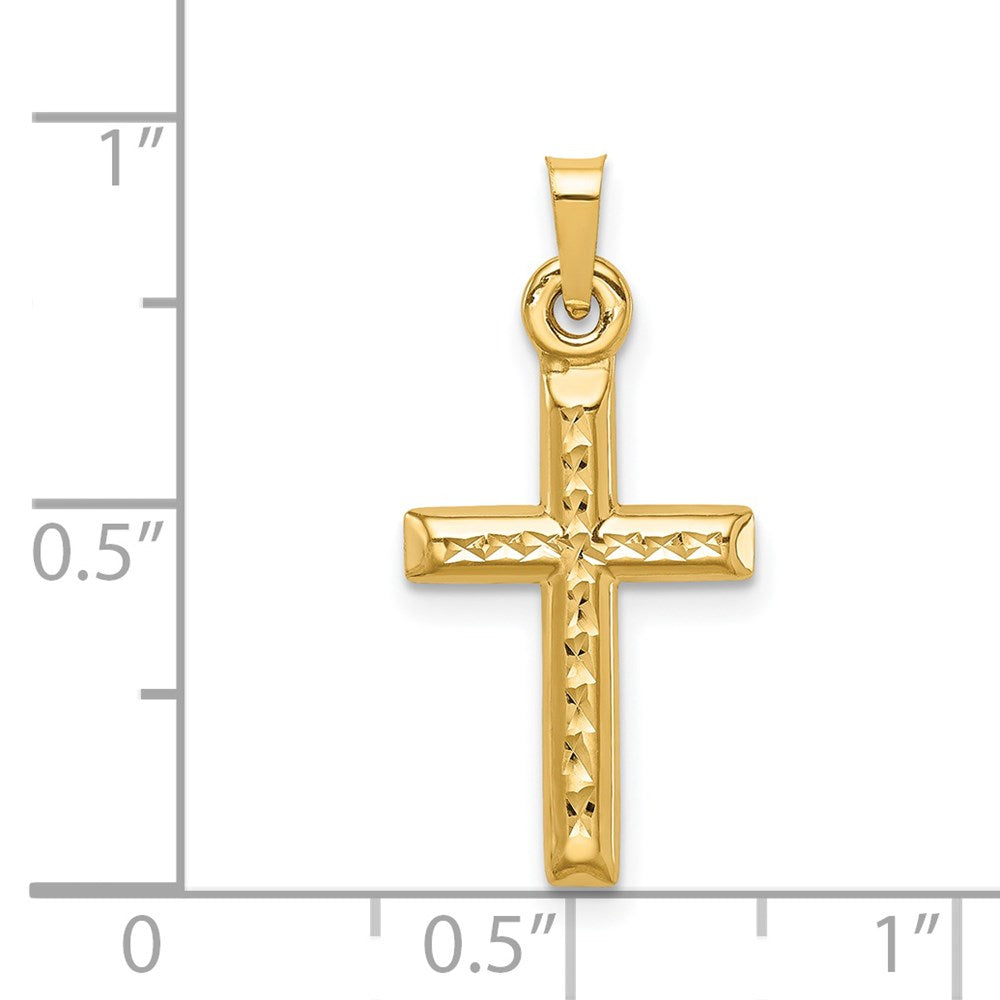 Million Charms 14K Yellow Gold Themed Hollow Diamond-Cut Relgious Cross Pendant