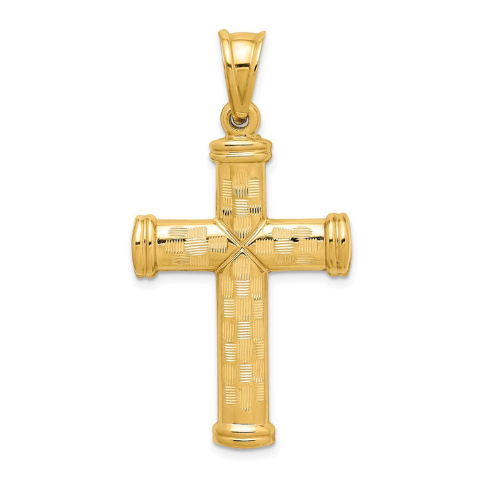 Million Charms 14K Yellow Gold Themed Hollow Diamond-Cut Relgious Cross Pendant