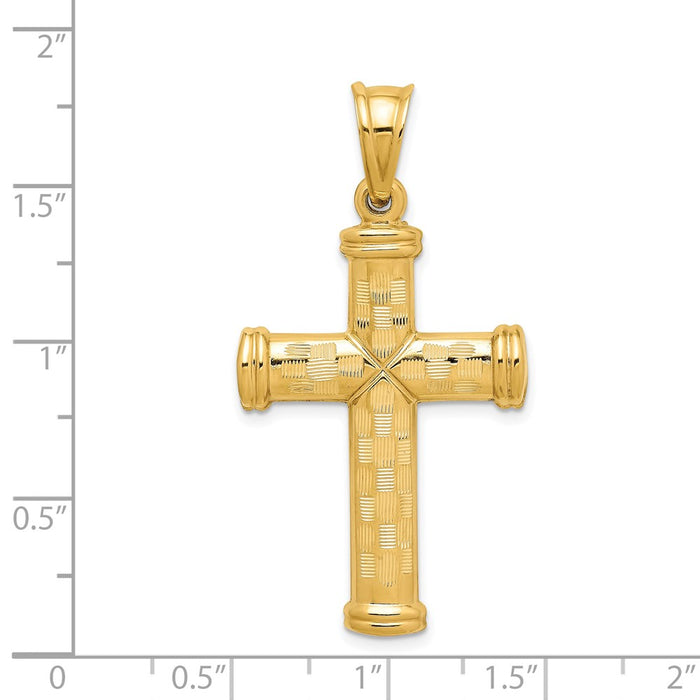 Million Charms 14K Yellow Gold Themed Hollow Diamond-Cut Relgious Cross Pendant