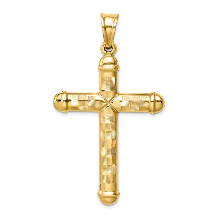 Million Charms 14K Yellow Gold Themed Hollow Diamond-Cut Relgious Cross Pendant