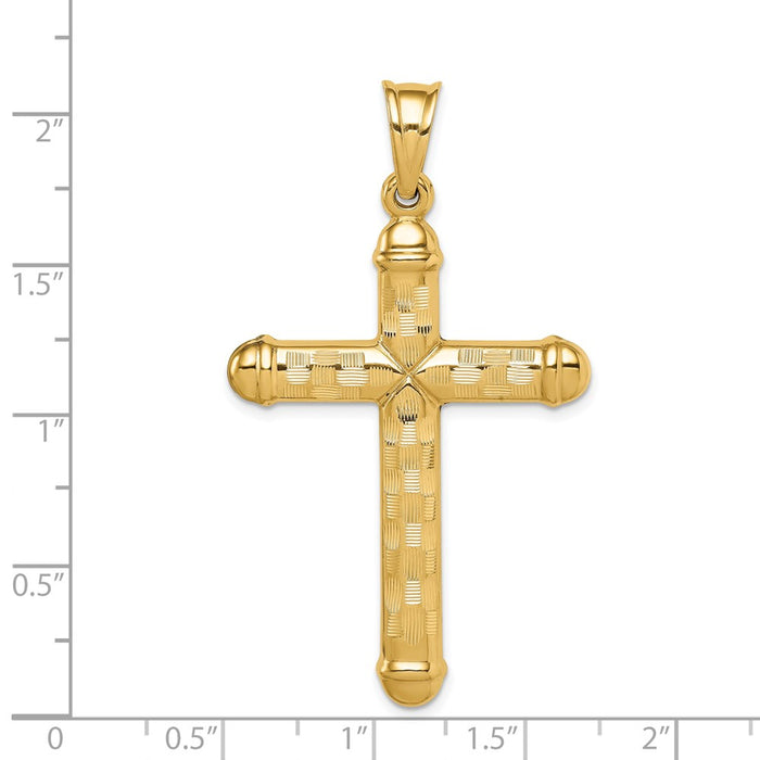 Million Charms 14K Yellow Gold Themed Hollow Diamond-Cut Relgious Cross Pendant