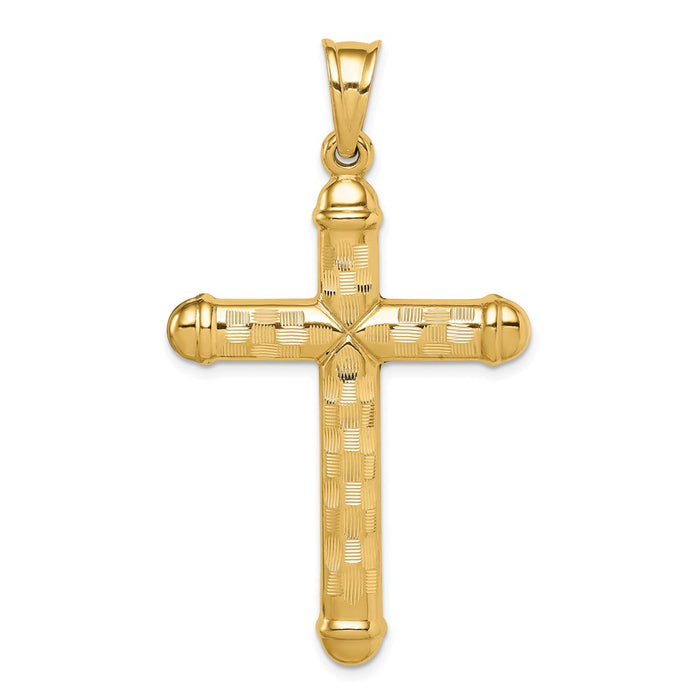 Million Charms 14K Yellow Gold Themed Hollow Diamond-Cut Relgious Cross Pendant