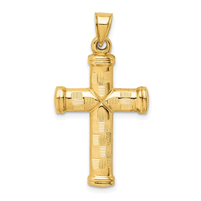 Million Charms 14K Yellow Gold Themed Hollow Diamond-Cut Relgious Cross Pendant