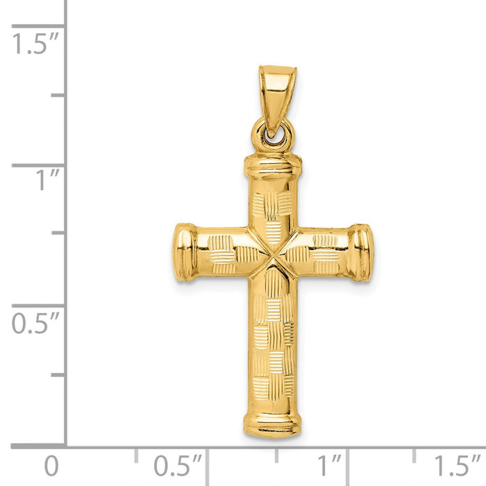 Million Charms 14K Yellow Gold Themed Hollow Diamond-Cut Relgious Cross Pendant