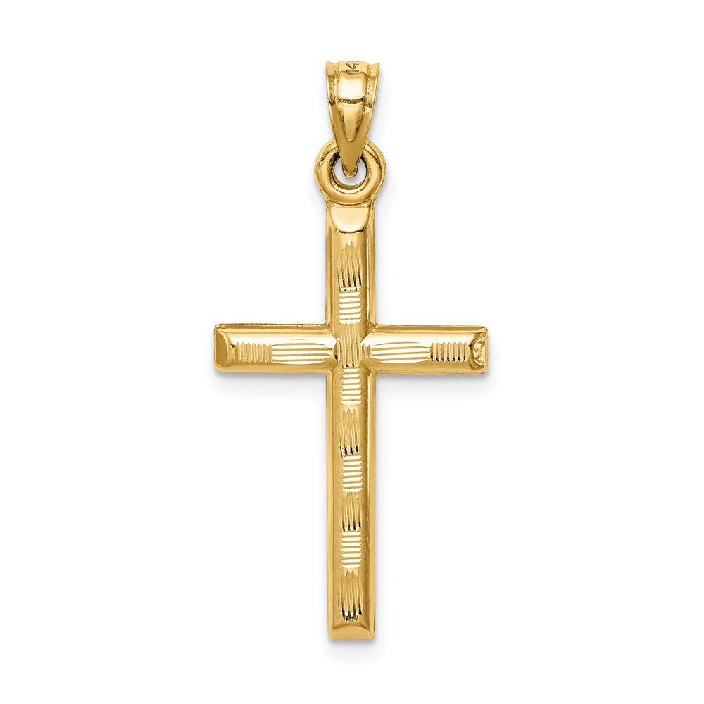 Million Charms 14K Yellow Gold Themed Hollow Diamond-Cut Relgious Cross Pendant