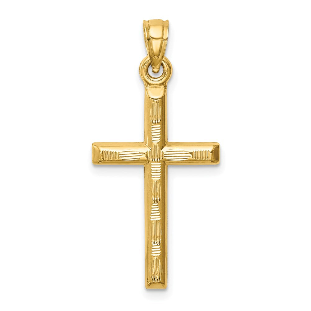 Million Charms 14K Yellow Gold Themed Hollow Diamond-Cut Relgious Cross Pendant