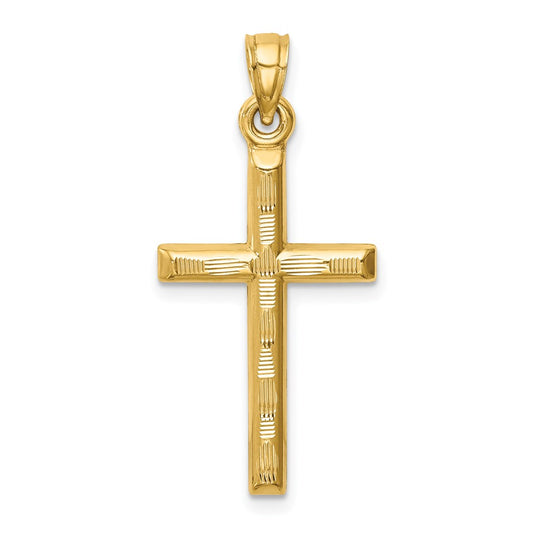 Million Charms 14K Yellow Gold Themed Hollow Diamond-Cut Relgious Cross Pendant