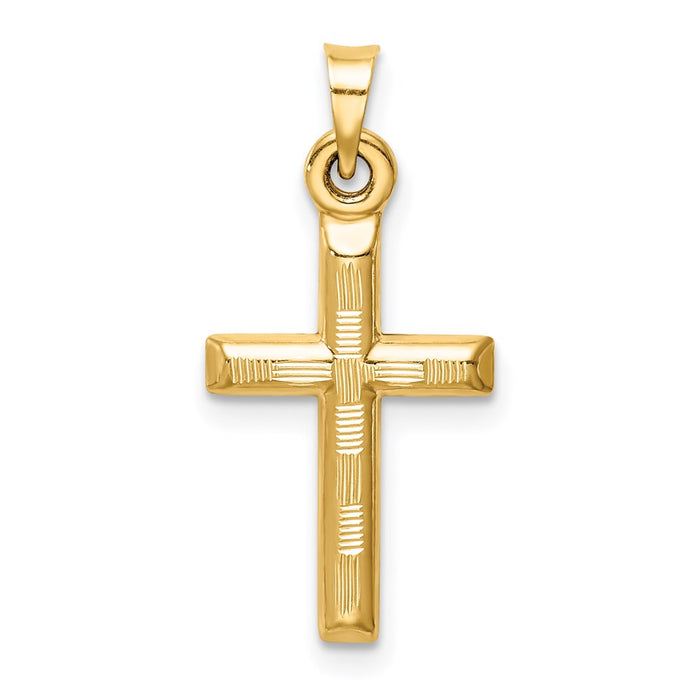 Million Charms 14K Yellow Gold Themed Hollow Diamond-Cut Relgious Cross Pendant