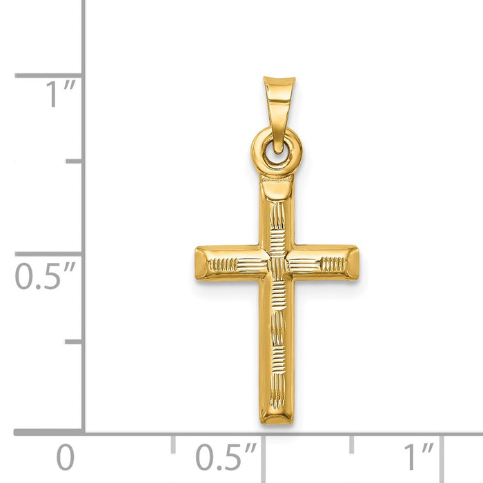 Million Charms 14K Yellow Gold Themed Hollow Diamond-Cut Relgious Cross Pendant