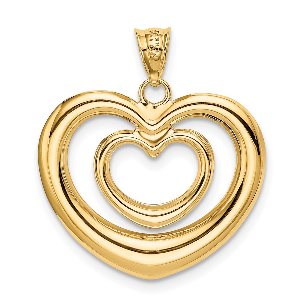 Million Charms 14K Yellow Gold Themed With Rhodium-plated Polished Diamond-Cut Heart Pendant