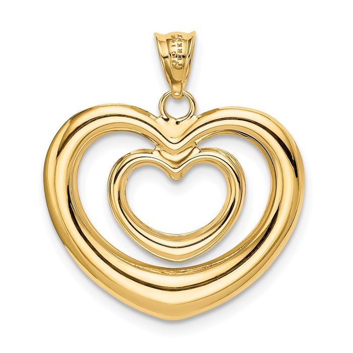 Million Charms 14K Yellow Gold Themed With Rhodium-plated Polished Diamond-Cut Heart Pendant