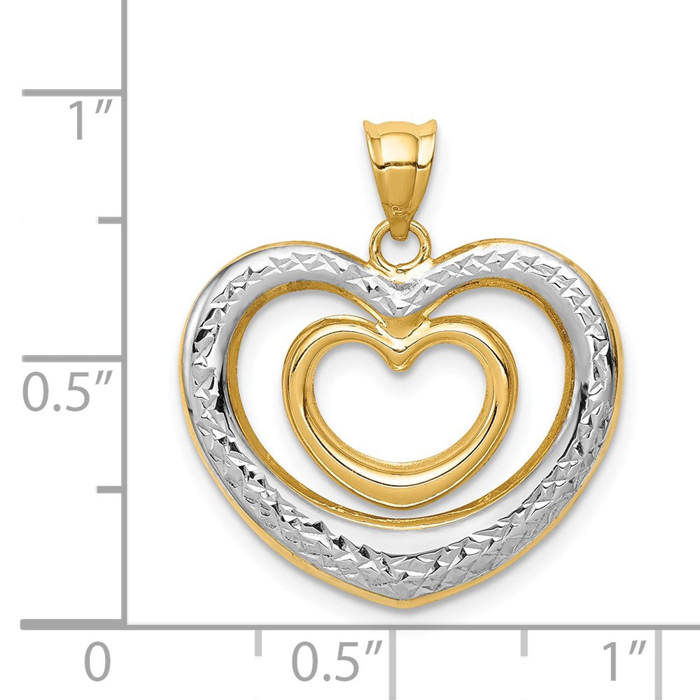 Million Charms 14K Yellow Gold Themed With Rhodium-plated Polished Diamond-Cut Heart Pendant