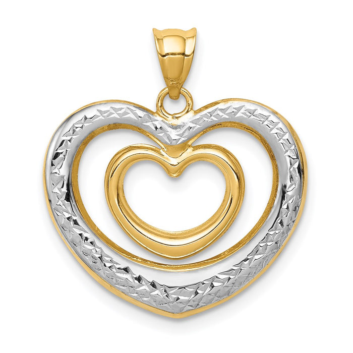 Million Charms 14K Yellow Gold Themed With Rhodium-plated Polished Diamond-Cut Heart Pendant