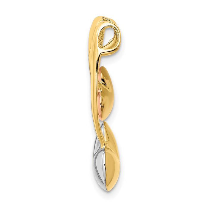 Million Charms 14K Yellow & Rose Gold Themed, White Rhodium-plated Polished Heart Chain Slide