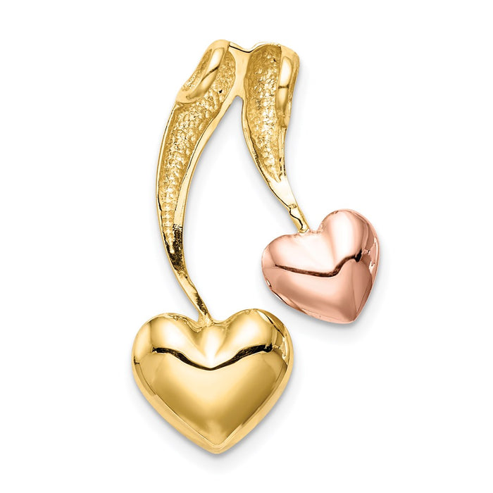 Million Charms 14K Yellow & Rose Gold Themed, White Rhodium-plated Polished Heart Chain Slide