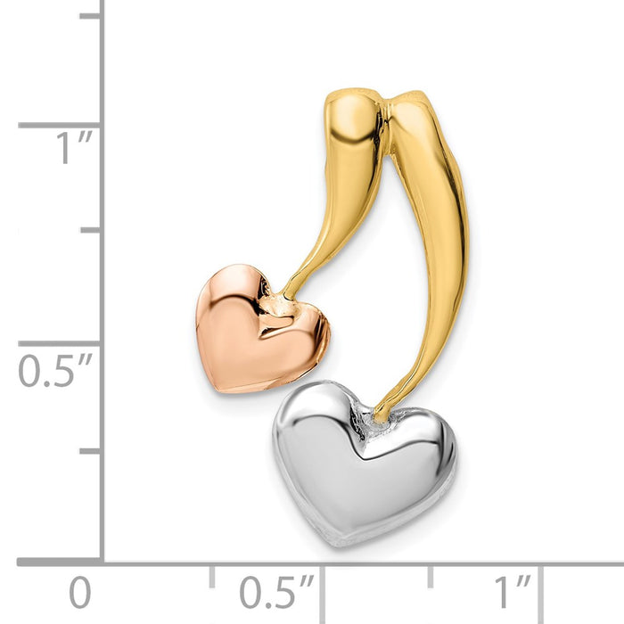 Million Charms 14K Yellow & Rose Gold Themed, White Rhodium-plated Polished Heart Chain Slide