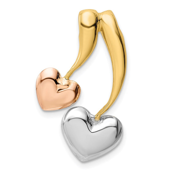 Million Charms 14K Yellow & Rose Gold Themed, White Rhodium-plated Polished Heart Chain Slide