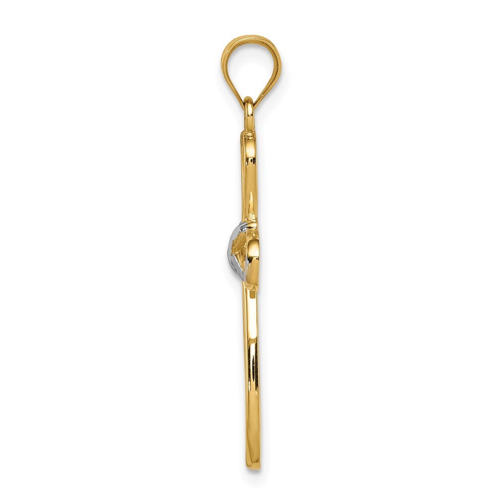 Million Charms 14K Yellow Gold Themed With Rhodium-plated Polished Diamond-Cut Relgious Cross Pendant