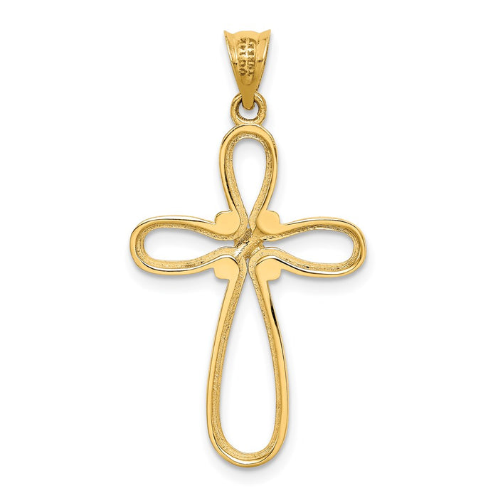 Million Charms 14K Yellow Gold Themed With Rhodium-plated Polished Diamond-Cut Relgious Cross Pendant