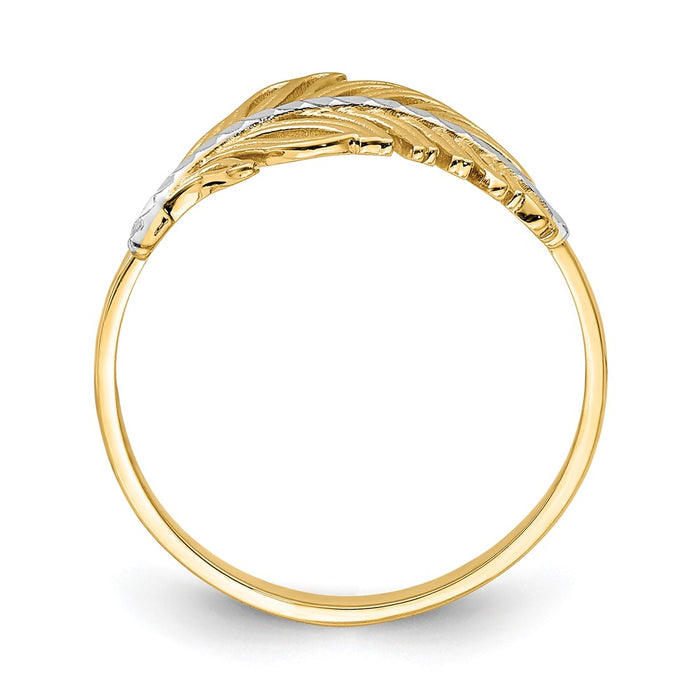 14K with White Rhodium Feather Ring, Size: 7