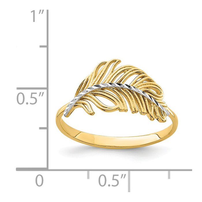 14K with White Rhodium Feather Ring, Size: 7