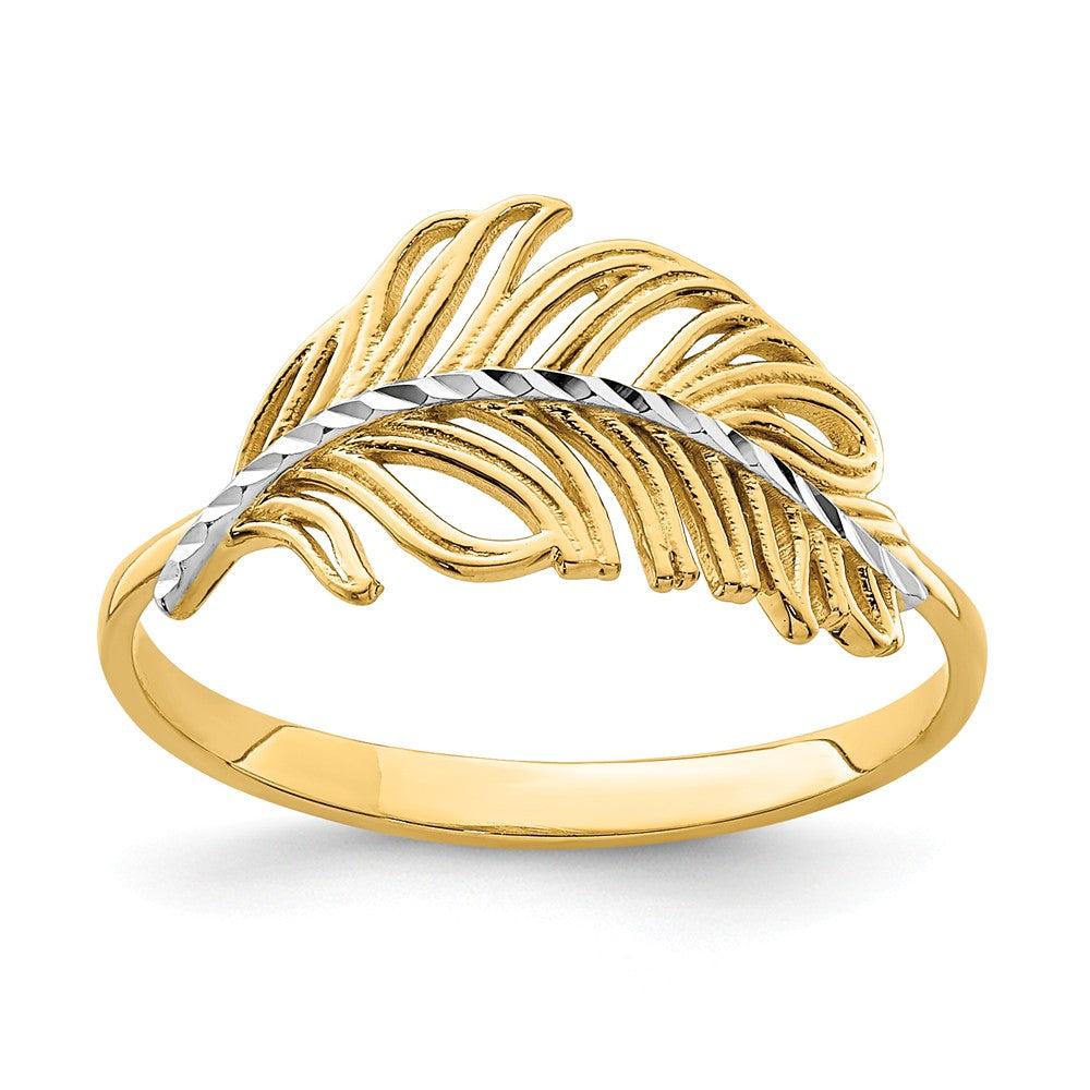 14K with White Rhodium Feather Ring, Size: 7