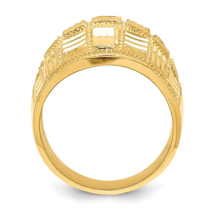 14k Yellow Gold Diamond-cut Ring, Size: 7