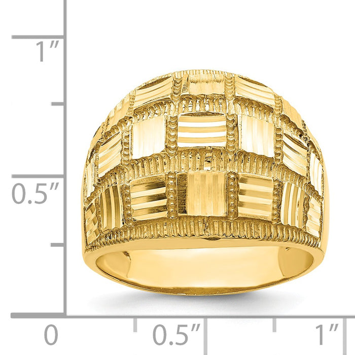 14k Yellow Gold Diamond-cut Ring, Size: 7