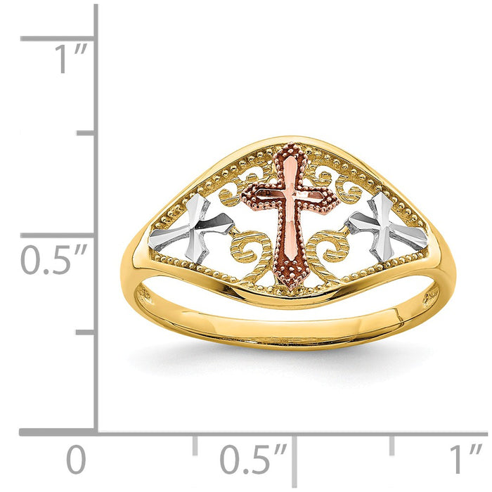 14K Two-Tone Gold with White Rhodium Cross Ring, Size: 7