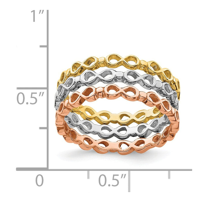 14K Tri-colored Infinity Symbol Ring Set, Size: 7