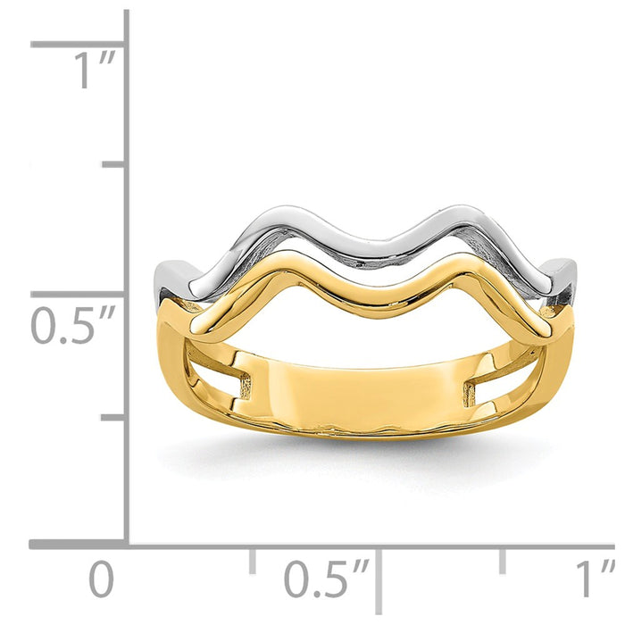 14K White Rhodium Wave Ring, Size: 7