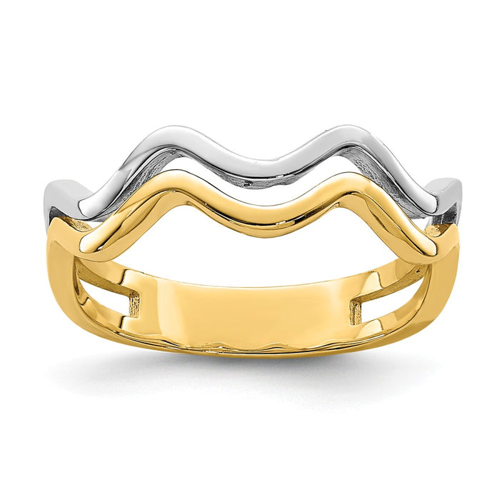 14K White Rhodium Wave Ring, Size: 7