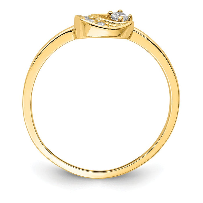 14k Yellow Gold CZ Moon Ring, Size: 7