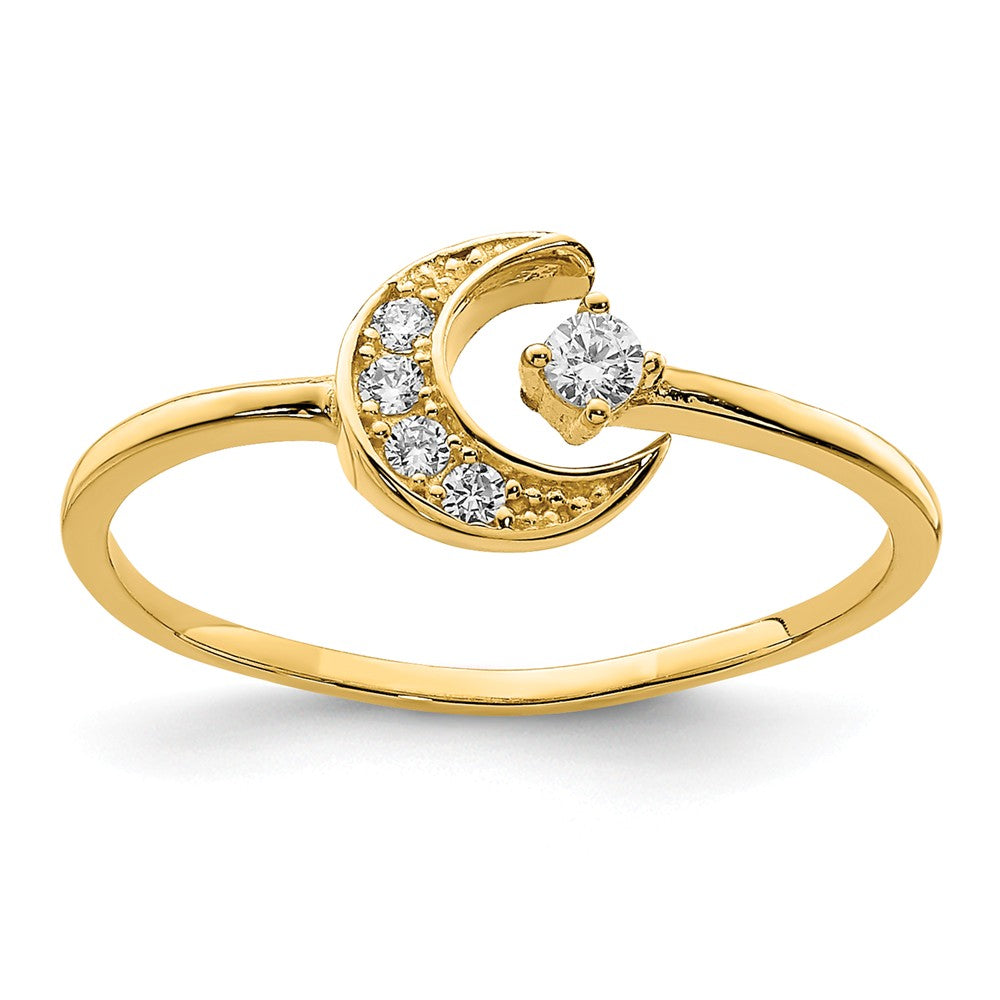 14k Yellow Gold CZ Moon Ring, Size: 7