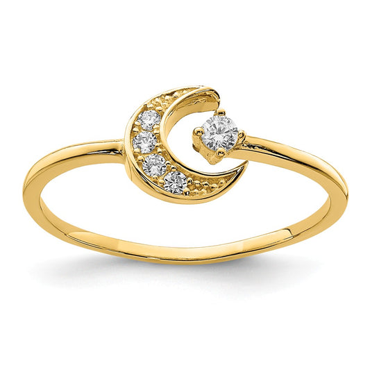 14k Yellow Gold CZ Moon Ring, Size: 7