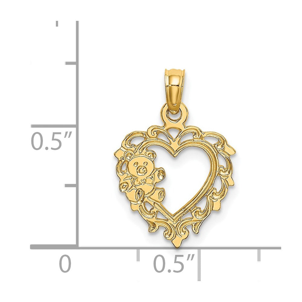 Million Charms 14K Yellow Gold Themed Teddy Bear In Heart Charm