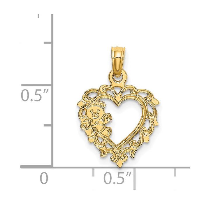 Million Charms 14K Yellow Gold Themed Teddy Bear In Heart Charm