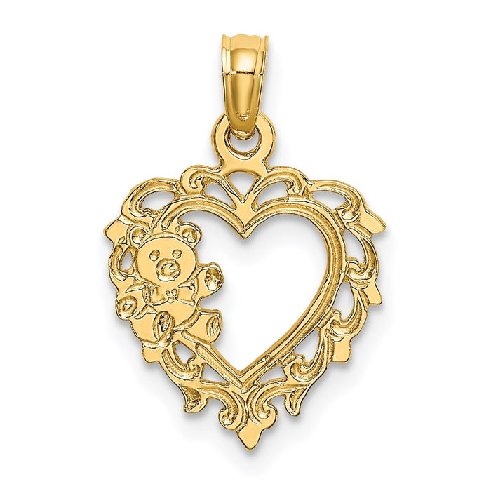 Million Charms 14K Yellow Gold Themed Teddy Bear In Heart Charm