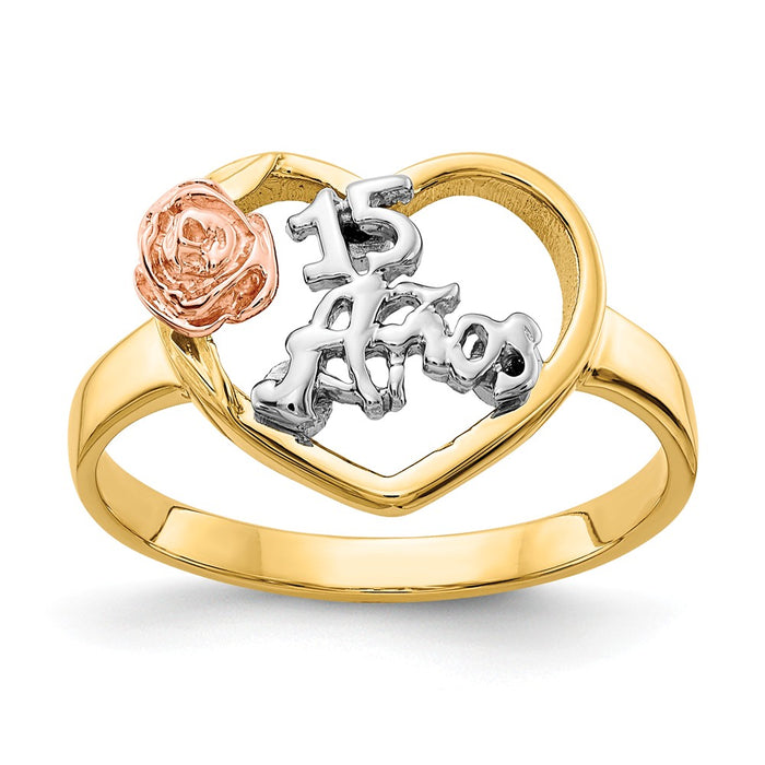 14k Two-tone & Rhodium 15 Anos Ring, Size: 7