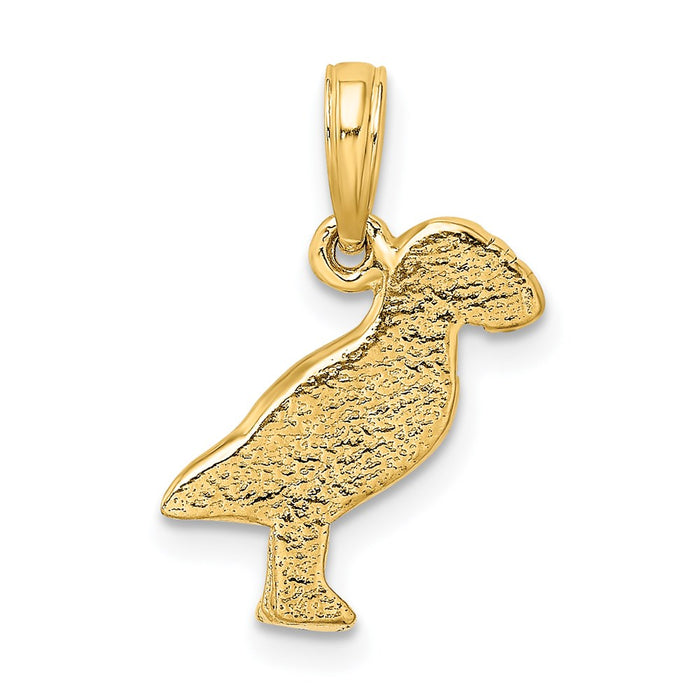 Million Charms 14K Yellow Gold Themed 2-D Polished & Textured Puffin Bird Charm