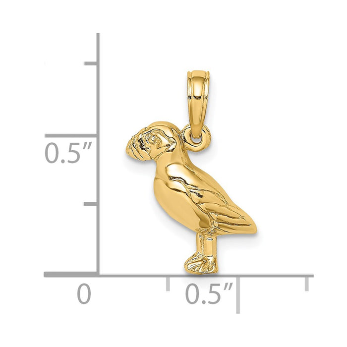 Million Charms 14K Yellow Gold Themed 2-D Polished & Textured Puffin Bird Charm