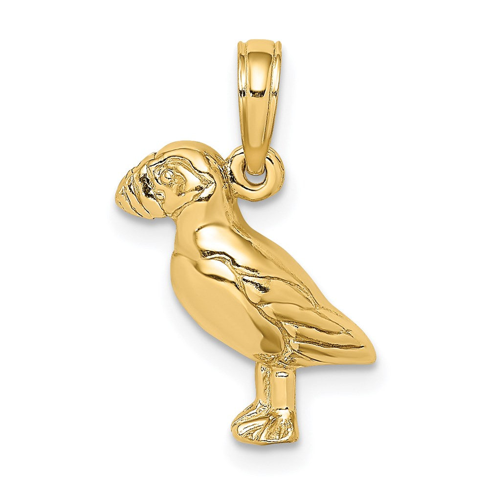 Million Charms 14K Yellow Gold Themed 2-D Polished & Textured Puffin Bird Charm