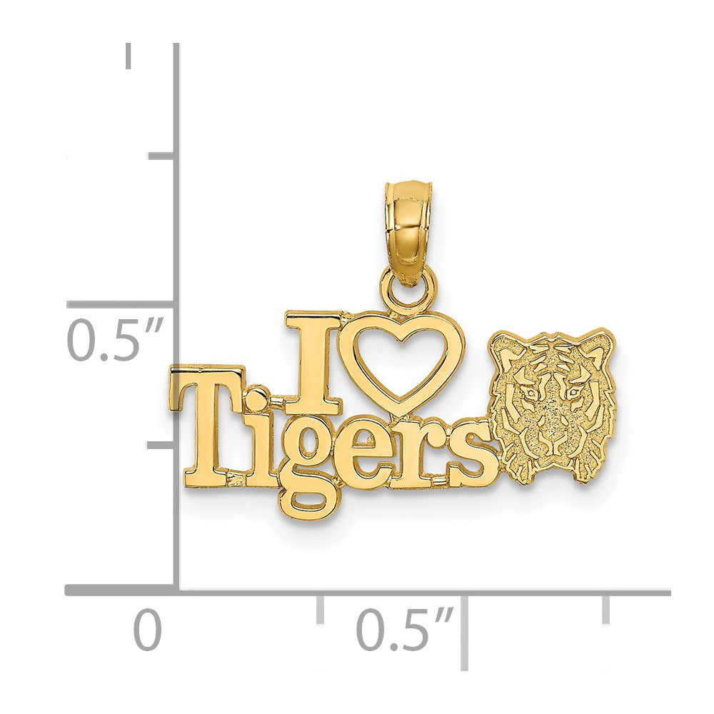 Million Charms 14K Yellow Gold Themed I Heart Tigers With Tiger Head Charm