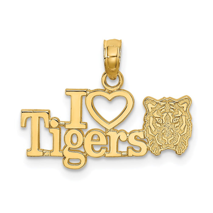 Million Charms 14K Yellow Gold Themed I Heart Tigers With Tiger Head Charm