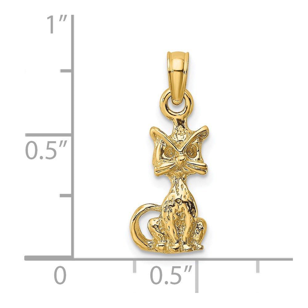 Million Charms 14K Yellow Gold Themed 3-D Mini Sitting Cat Charm
